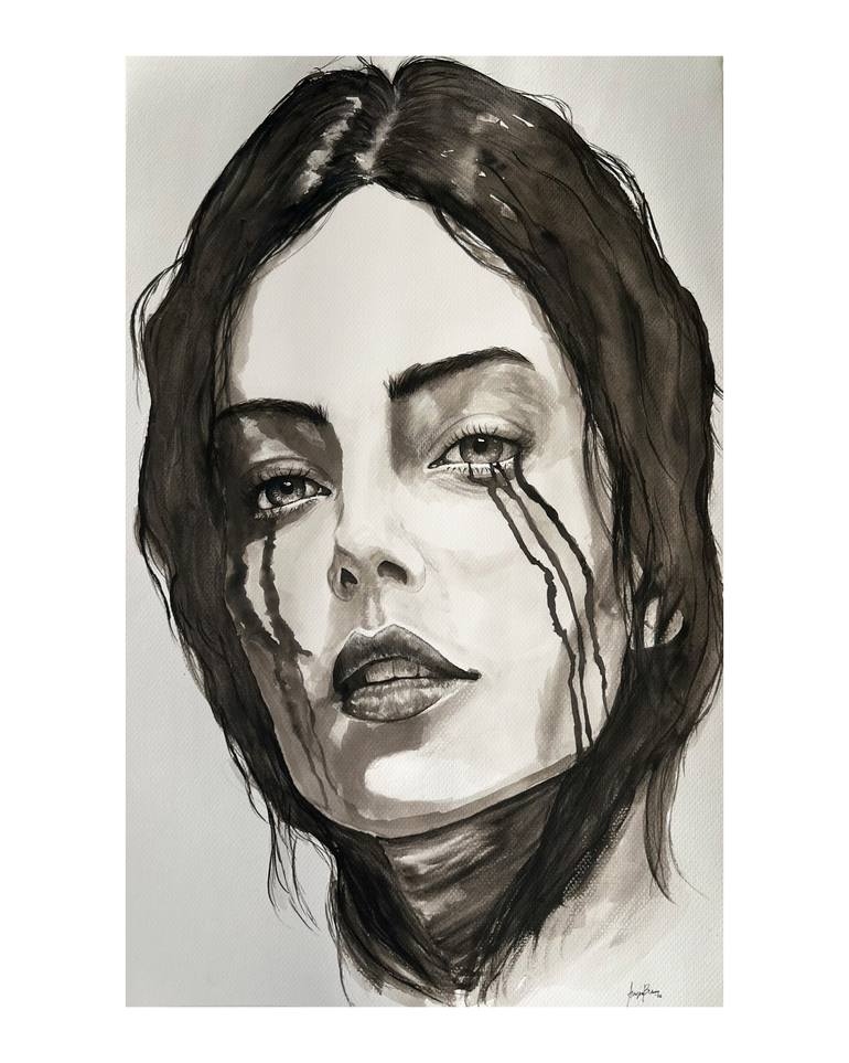 Monochromatic portrait with ink drips by Allysa Blanco